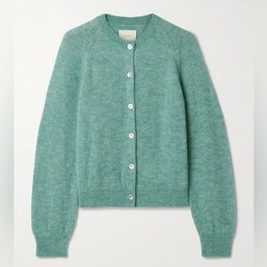 NWT Doen Petra Alpaca Merino Wool Crew Neck Button Cardigan Sweater Bleu Menthe